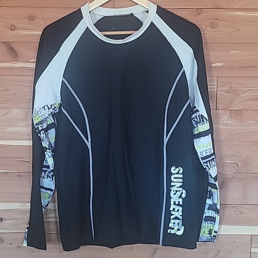 Sun Seeker Rash Guard, Size XL, Black, White, Neon Yellow